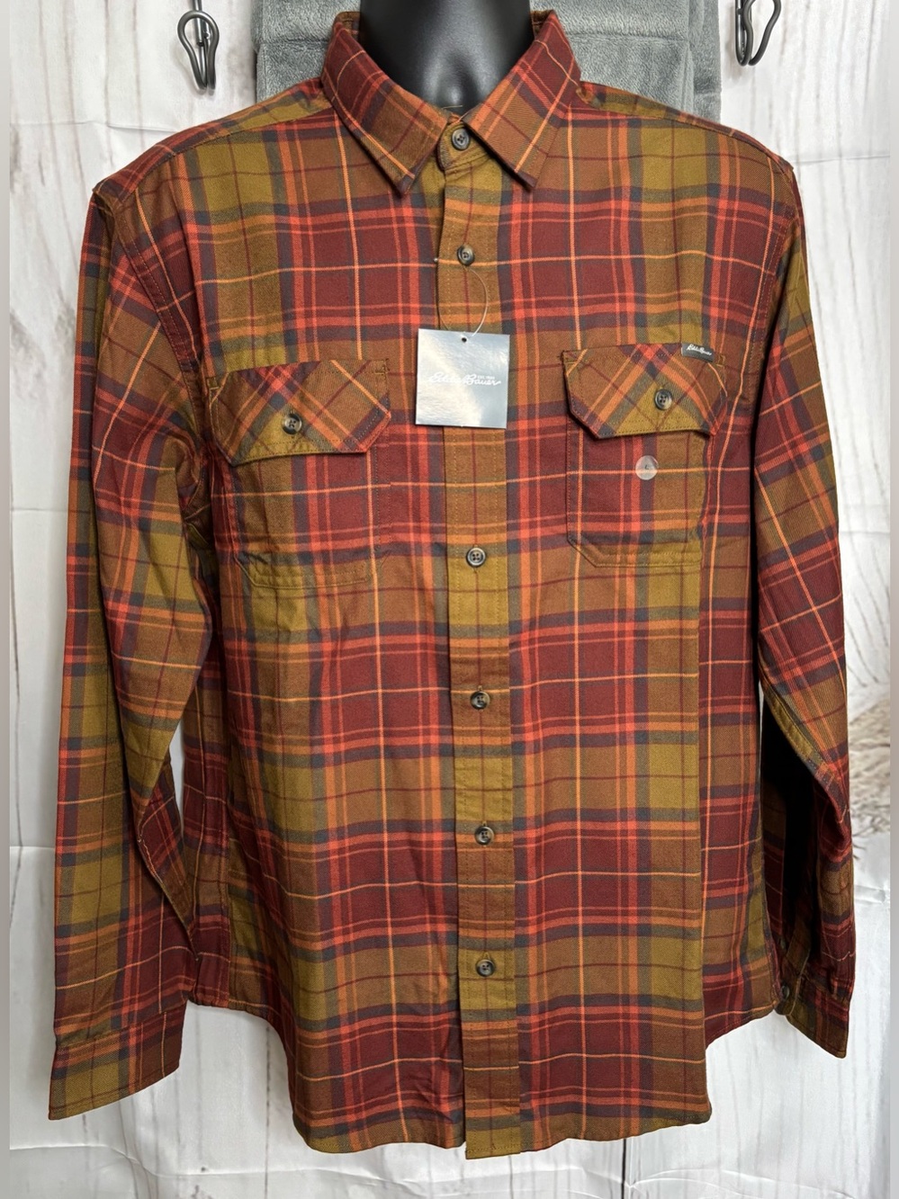 Eddie Bauer NWT Excavation Plaid Flannel Shirt Large Alder Moisture Wicking